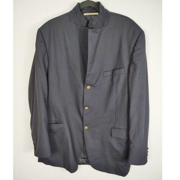 Burberry London Mens Suit Jacket 100% Wool Gold Button Dark Navy 46 Long FLAW - Picture 1 of 9